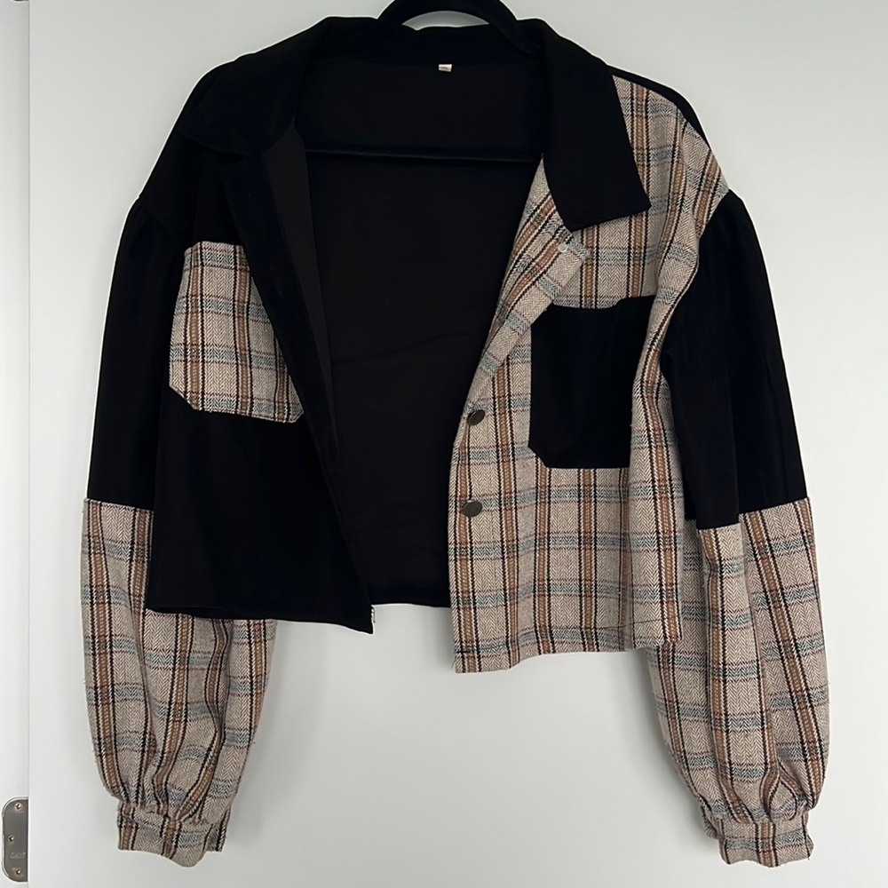 Miss Matched Black and Brown Plaid Cropped Top - Size Small